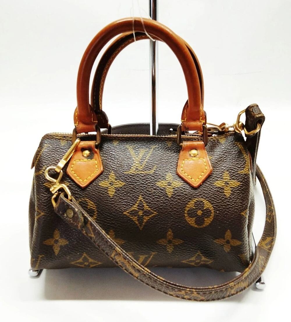 Authentic Louis Vuitton LV MINI SPEEDY w/strap handbag Brown Monogram
